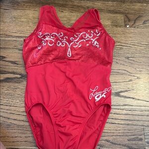 GK Red Leotard with Elegant Sequin Pattern Laurie Hernandez
